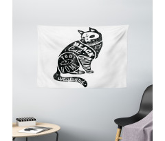 Magic Skull Cat Drawing Wide Tapestry