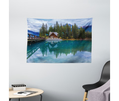 Lake Scenery Cottage Wide Tapestry