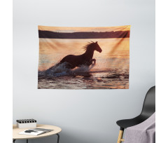 Horse Sea at Sunset Wide Tapestry