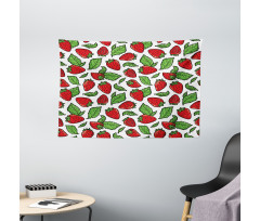 Juicy Strawberries Leaves Wide Tapestry