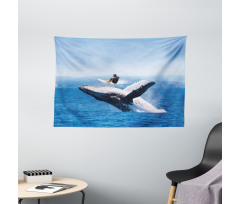 Jumphing Dolphin Surfer Wide Tapestry