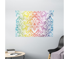 Colorful Damask Flowers Wide Tapestry