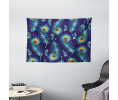 Peacock Bird Feathers Wide Tapestry