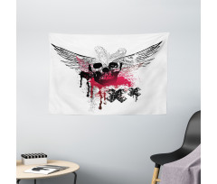Grunge Wings and Skull Wide Tapestry
