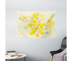 Romantic Yellow Flowers Wide Tapestry
