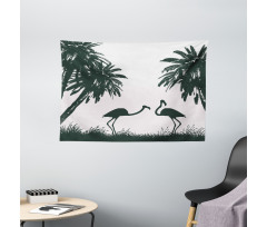 Flamingos and Palm Trees Wide Tapestry
