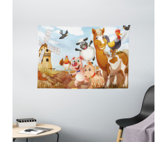 Animals in Farm Artwork Wide Tapestry