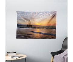 Pirate Ship in Waves Wide Tapestry