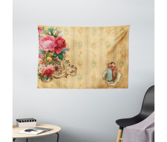 Romantic Country Roses Wide Tapestry