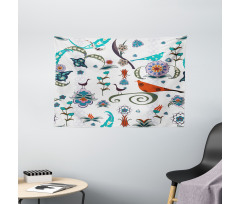 Colorful Florals Swirls Wide Tapestry
