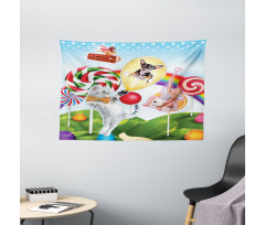 Rainbow Candies Animals Wide Tapestry