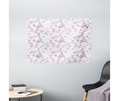 Eiffel Tower and Flower Wide Tapestry