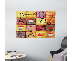 French Paris Collage Wide Tapestry