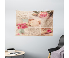 Old Roses Lace Flowers Wide Tapestry