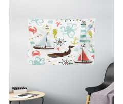 Pastel Marine Elements Wide Tapestry