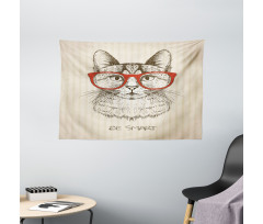 Cat with Retro Glasses Wide Tapestry