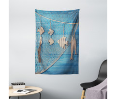 Wooden Fish Shell on Net Tapestry