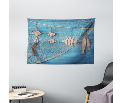 Wooden Fish Shell on Net Wide Tapestry