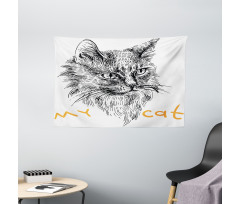 Hand Drawn Cat Wide Tapestry