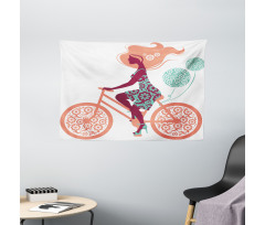 Coral Flowers Bikes Girl Wide Tapestry