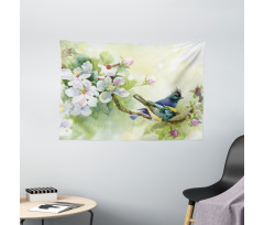 Watercolor Birds Spring Wide Tapestry