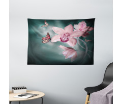 Orchid Flower Butterfly Wide Tapestry