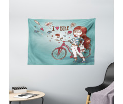 Girl with Bike Wide Tapestry
