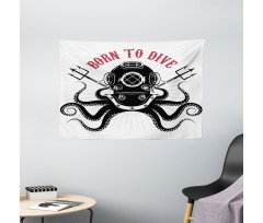 Octopus and Diver Wide Tapestry