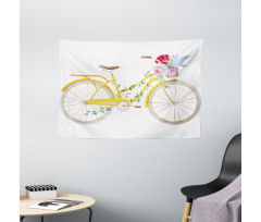 Bicycle with Flowers Wide Tapestry