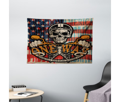Biker Skull American Flag Wide Tapestry