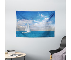 Modern Sail Boat on Sea Wide Tapestry