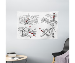Sketchy Cyclist Wide Tapestry