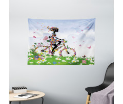 Vintage Romantic Bike Wide Tapestry