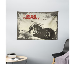 Adventure with Motorcycle Wide Tapestry