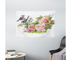 Wild Exotic Birds Roses Wide Tapestry