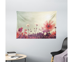 Vintage Cosmos Plant Sky Wide Tapestry