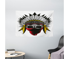 Skull with Feathers Veil Wide Tapestry