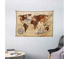 Retro Sketch World Map Wide Tapestry
