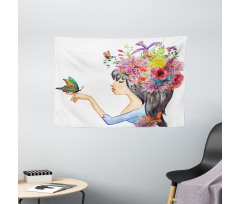 Long Haired Woman Wide Tapestry