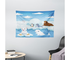 Polar Bears Seal Penguins Wide Tapestry