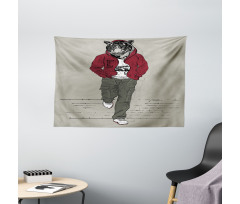 Lion Tiger Head Teenager Wide Tapestry