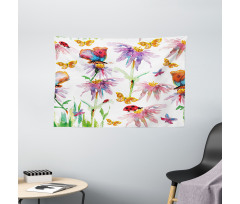 Flower Butterfly Bug Wide Tapestry