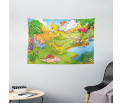 Cartoon Style Animals Wide Tapestry