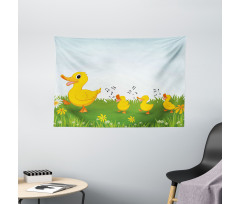 Mother Duck and Babies Wide Tapestry
