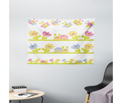 Colorful Cartoon Garden Wide Tapestry