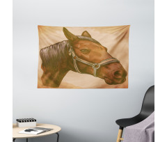 Engraving Horse Head Wide Tapestry