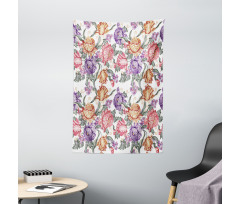 Retro Flowers and Curls Tapestry