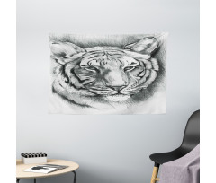 Grey Lion Head Wide Tapestry