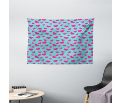 Pink Heart on Polka Dots Wide Tapestry
