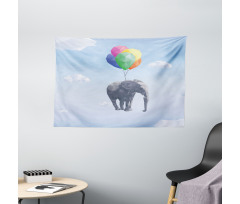 Elephant Baloons Sky Art Wide Tapestry